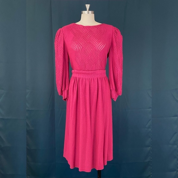 Vintage Dresses & Skirts - Vintage 70s Pink Bishop Sleeve Sweater & Skirt Set